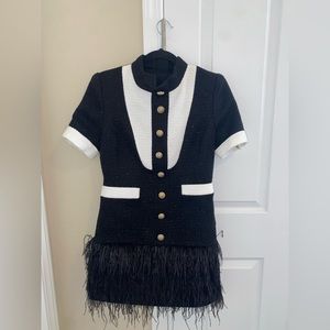 Black and White Chic Feathered Cocktail Dress
